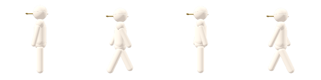 Four frames of the Fink figure walking